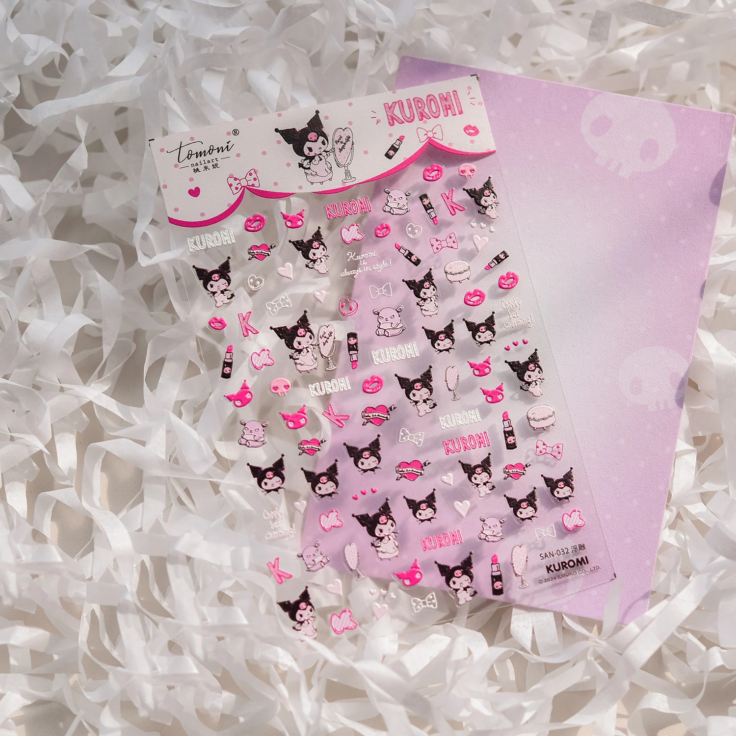 1pcsCute Sanrio Kuromi Nail Stickers5D Embosse Selfadhesive Nail Decals Purple Cartoon Kuromi BearHeart Design Kawaii DIY Sticke