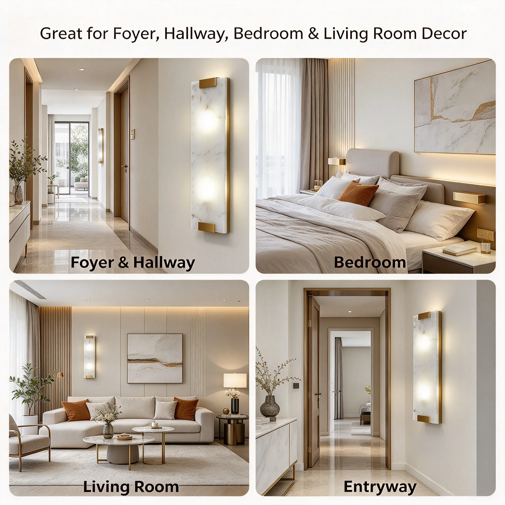 Modern Wall Lamp Gold White Iron & Imitation Marble Wall Light Fixture with 2 G9 Bulbs Included, Dimmable Indoor Sconce for Porch Foyer Hallway Living Room Bedroom