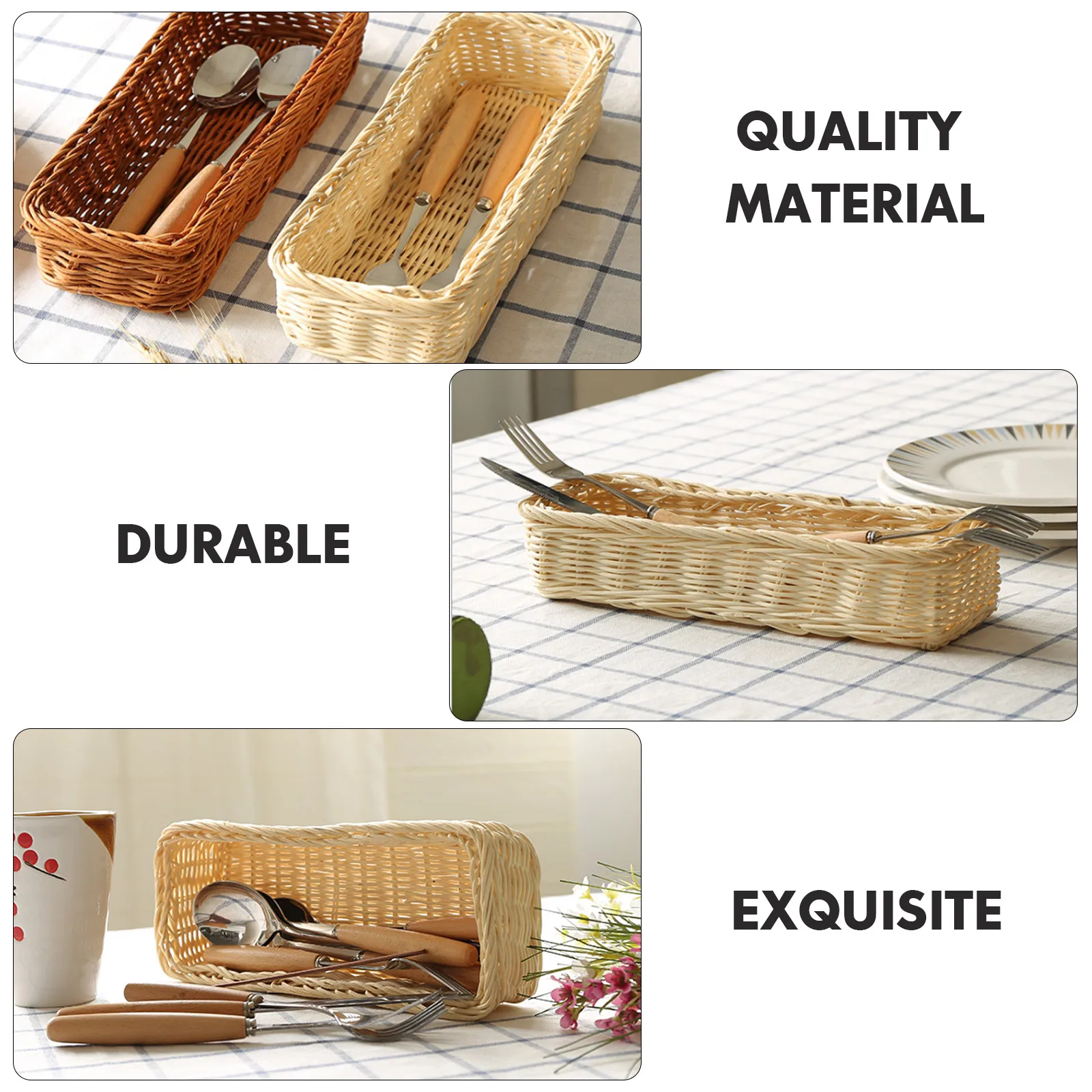 

Rattan Cutlery Chic Woven Storage Organizer Creative Household Sundry Tray Natural Desktop Bread Basket Kitchen Display