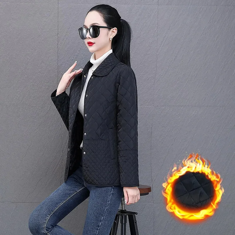 Rhombic Down Coat Women Parkas 2026 New Autumn Winter Short Puffer Coat Female Warm Cotton Padded Jackets fashion Overwear Tops