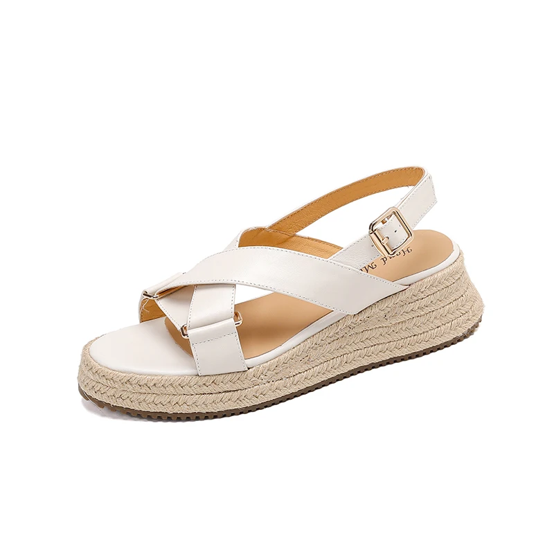 

Женские сандалии, новая трендовая обувь на танкетке, летние сандалии из воловьей кожи, повседневные сандалии с открытым носком, пляжная обувь