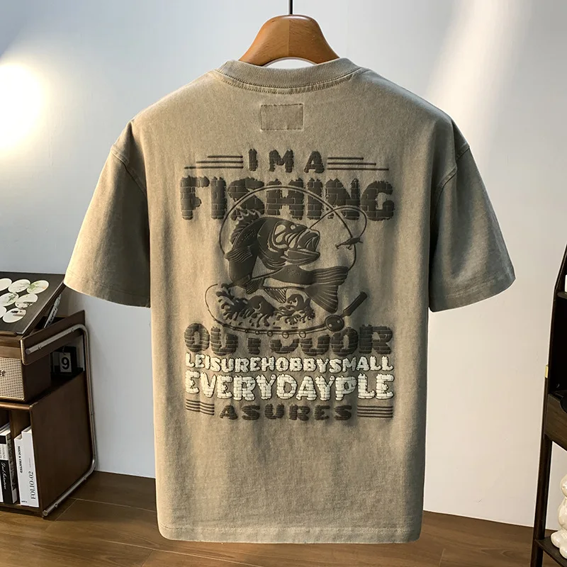 Retro vintage short sleeved T-shirt for men's spring and summer casual versatile American fashion