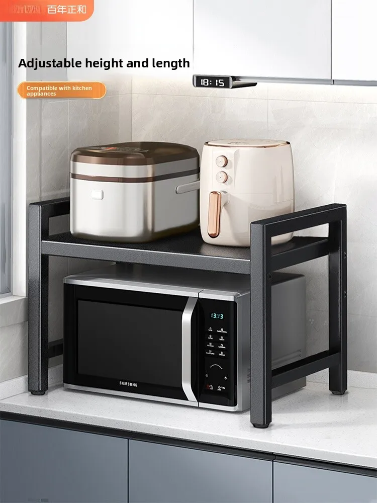 Kitchen Microwave Double Layer Expandable Storage Rack Home Use Rice Cooker Shelf Countertop Oven Rack Cooking Utensils Organ...