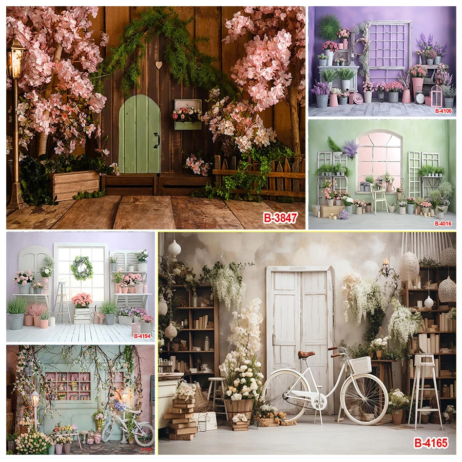 Spring Easter Background For Photography Bunny Easter Eggs Flower Vintage Wood Board Baby Shower Birthday Party Decor Backdrop