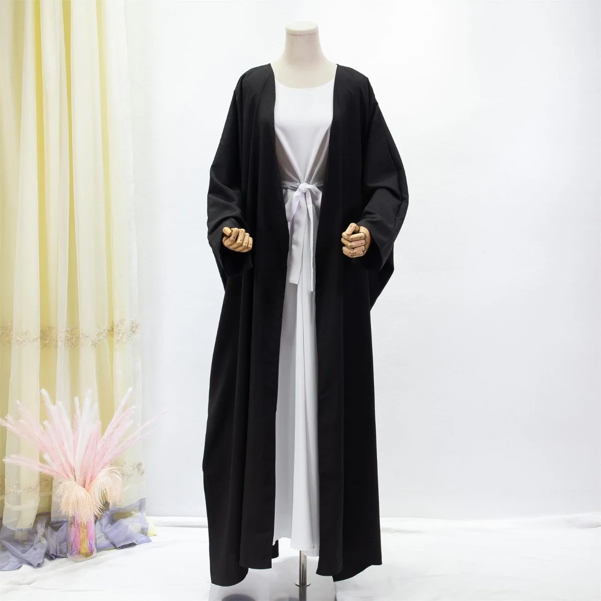 Open Front Abaya Long Sleeve Solid Muslim Out Kaftan Loose Maxi Length Dress Women Jilbabs Cardigan Coat Women\'s Clothing