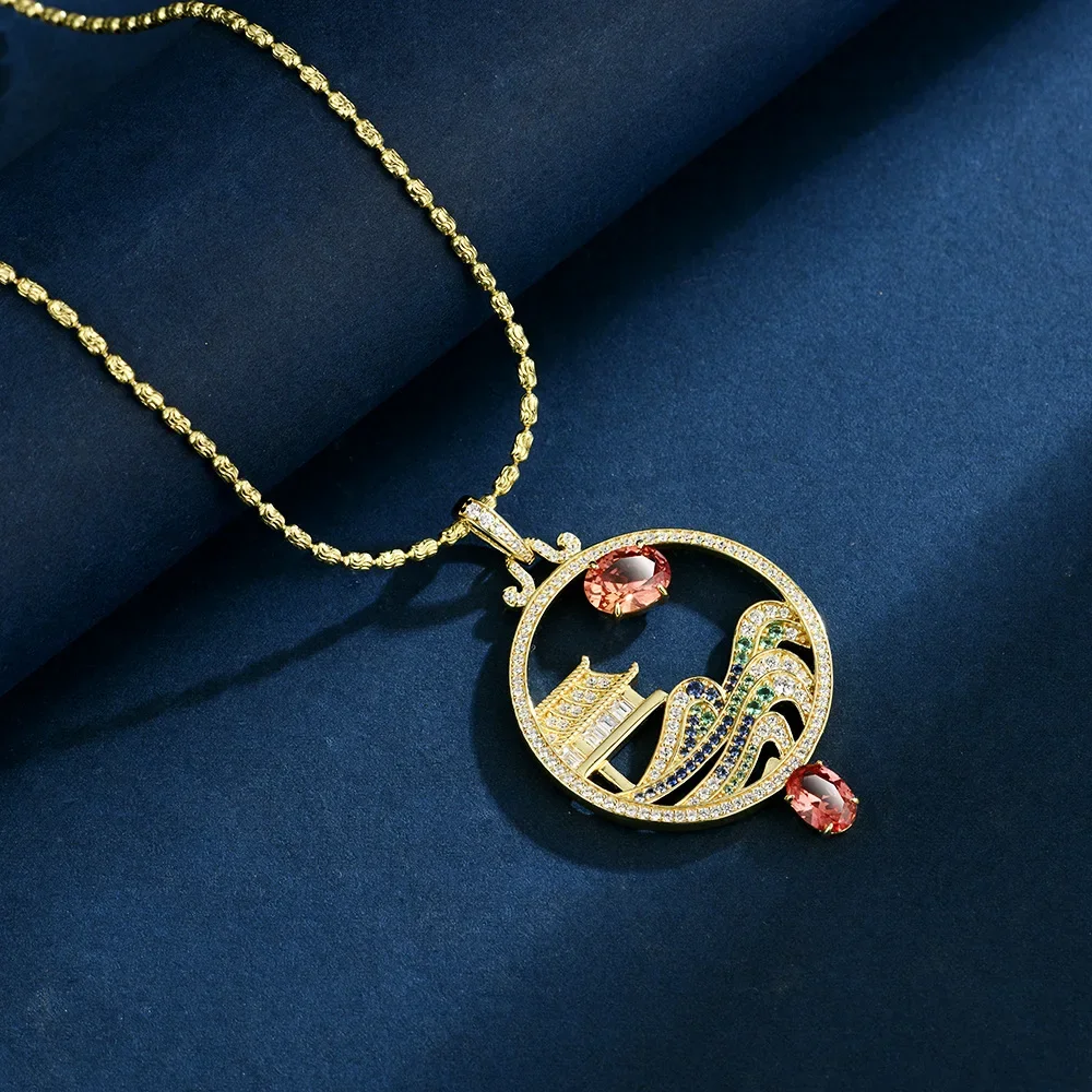 

New S925 pure silver antique style Pahong 925 silver necklace with dynamic design, single pendant, women's earrings, jewelry