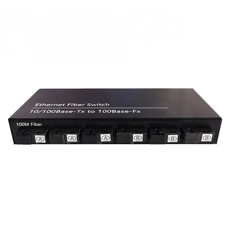 ABGN 6Port 10/100M Ethernet Switch 6 Fiber Port 25KM 2UTP RJ45 Fiber Optical Transceiver Optical Media Converter US Plug