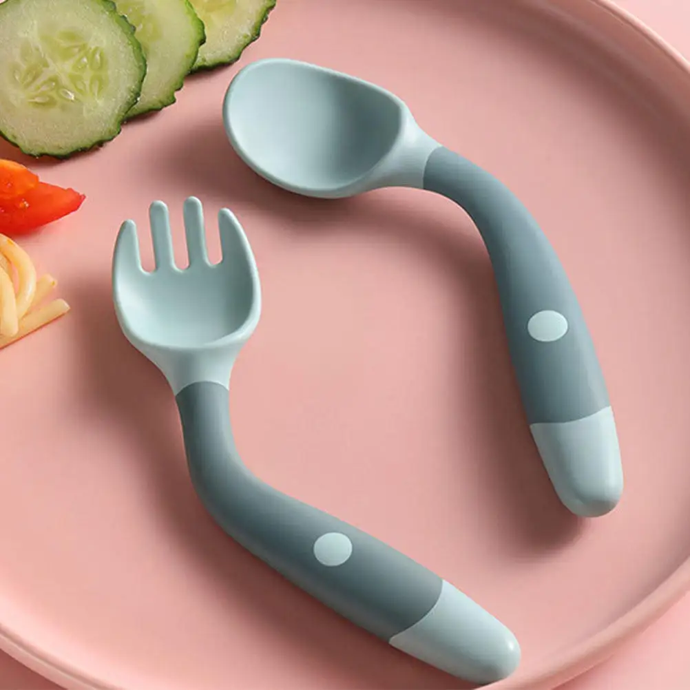 

Набор из 2 гибких детских столовых приборов для обучения еде: вилка и ложка, поворотные, для малышей