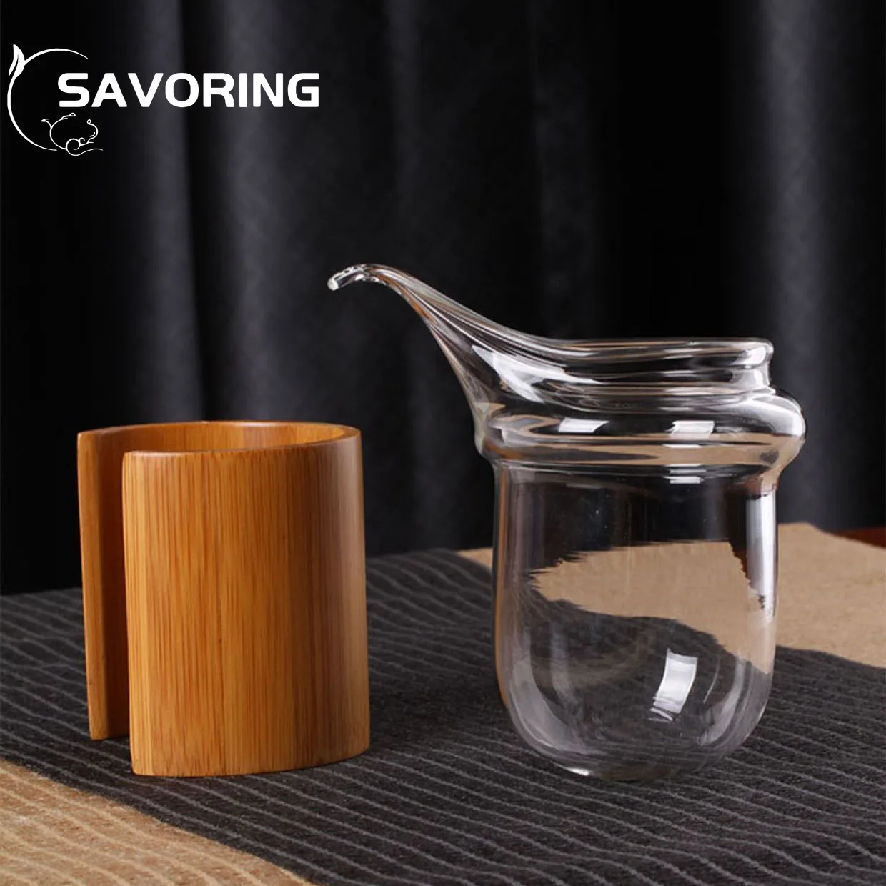 240ml Eagle Mouth Thickened Glass Fair Cup Bamboo Tube Heat-resistant Tea Dispenser Kung Fu Tea Set Chinese Chahai Drinkware