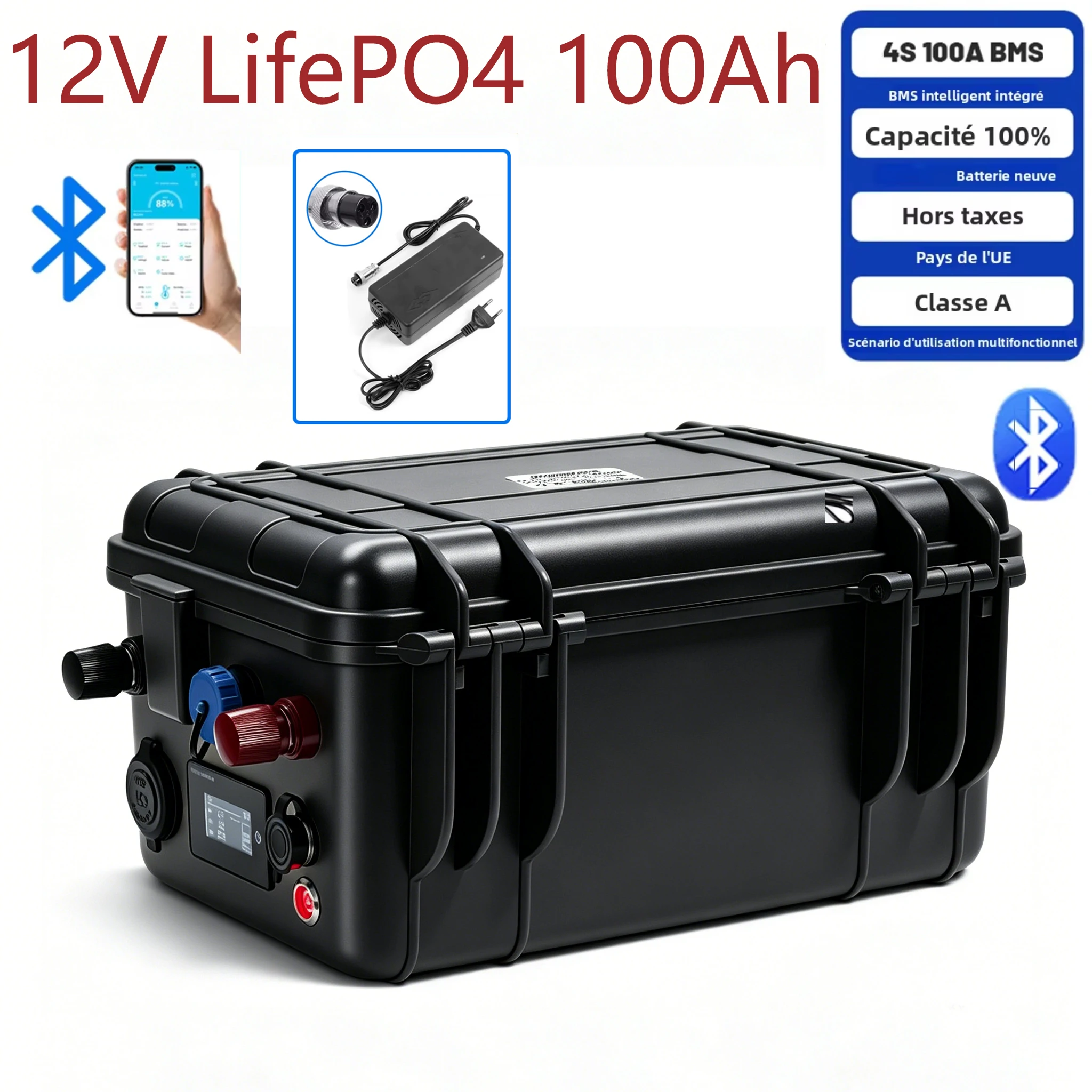 12V LiFePO4 100Ah 80Ah 50Ah 24V LFP Battery Pack Portable USB PD 6000+ Cycle Bluetooth BMS Boat 12.8V Outdoor Power supply