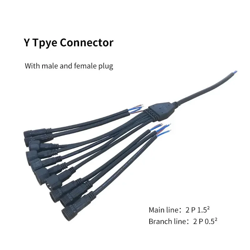 IP67 Y-type Waterproof Connector Cable 2Pin 3Pin 4 Pin Connectors Plug Outdoor Lamp Male and Female Electrical Wire Splitter