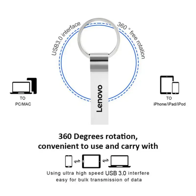 Lenovo 2TB Usb 3.0 Flash Drive logam kecepatan tinggi Pendrive 1TB 512GB 256GB Usb portabel tahan air Memoria Usb Flash Disk