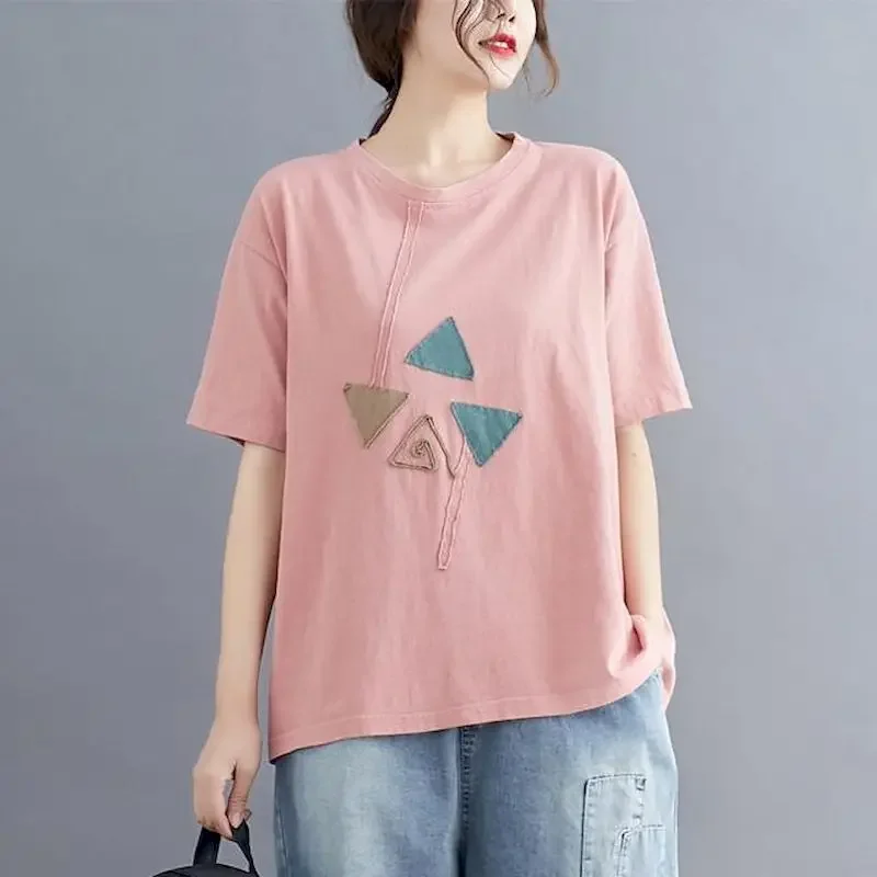 

Women's T Shirt Oversized Loose Short Sleeve T Shirt Summer 2025 New Casual All-match Color Patch T-shirt Shirts For Women Tops