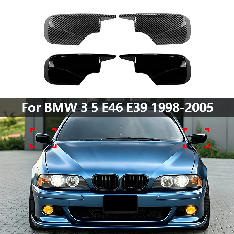 For BMW3 5 seriesE46 E39 1998-2005 Replacement of the rearview mirror housing with a horn mirror housing and exterior decoration