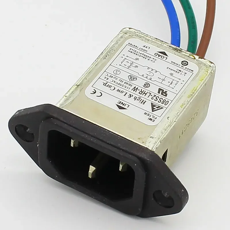 panel mounting 3 pins ac socket 8A EMI filter 115/250VAC 8A 50/60Hz High & Low Corp. EMI power filter Connector