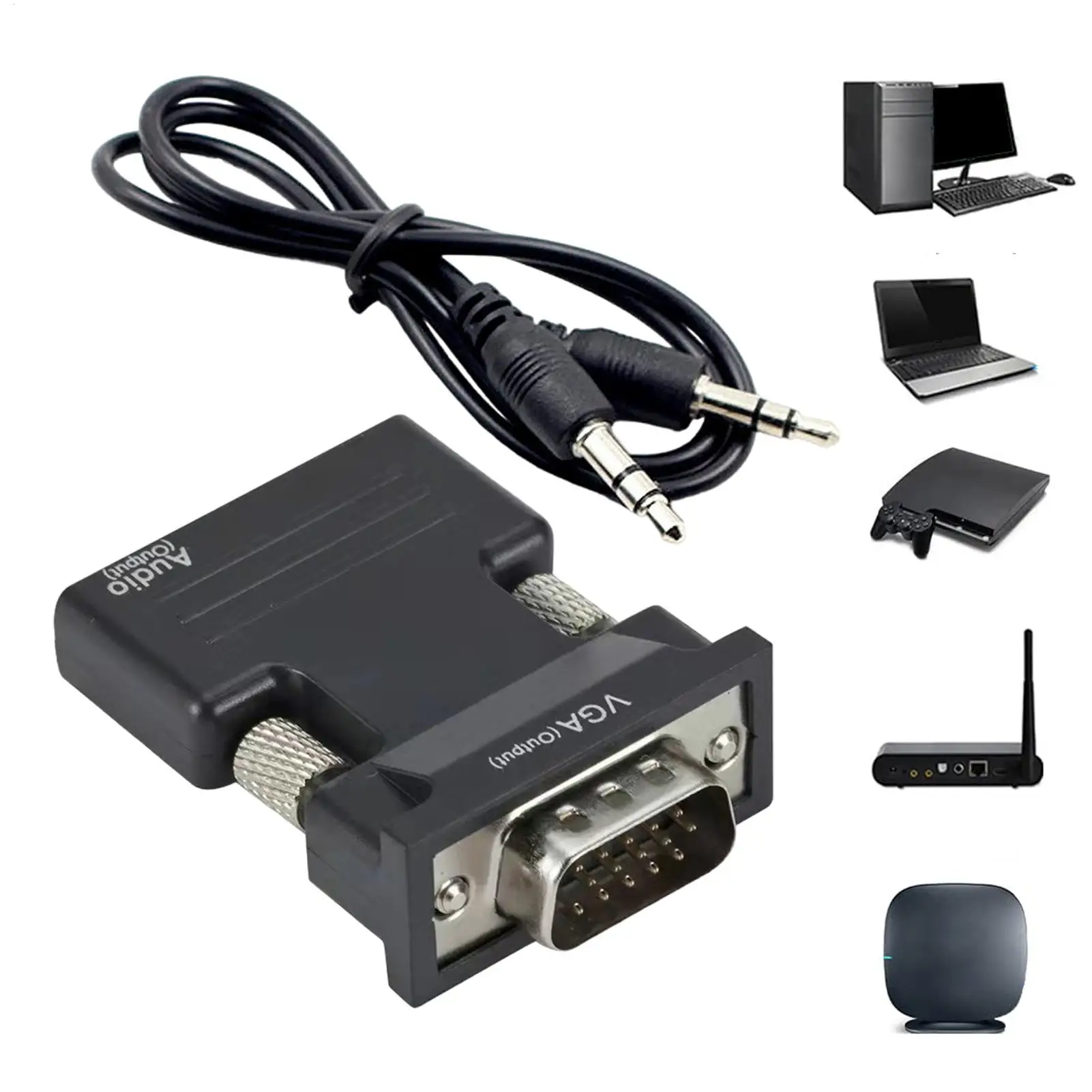 HDMICompatible Female To VGA Male Converter Adapter with 3.5mm Audio Cable for PS4 Monitor Projector PC Laptop 1080P HD To VGA