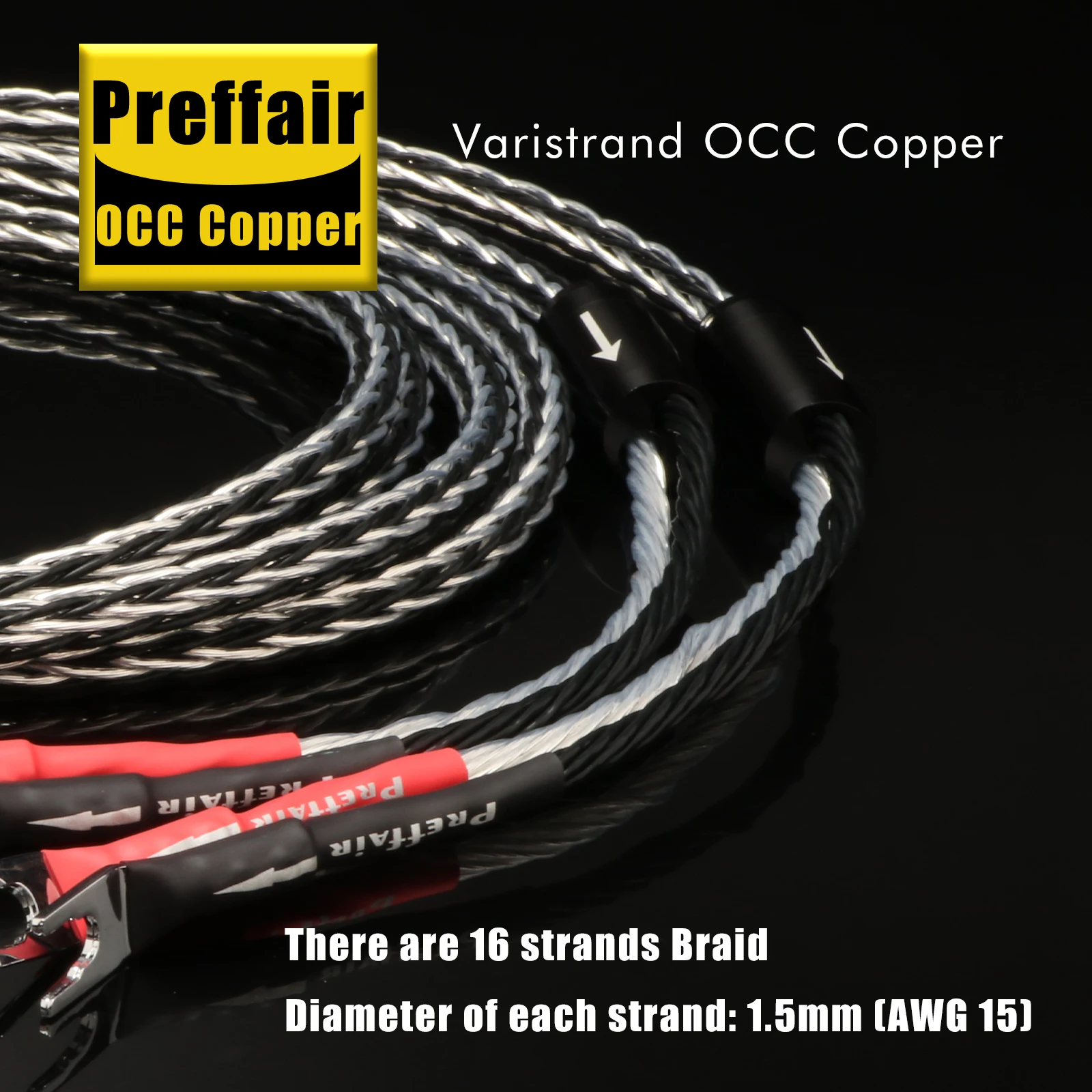 Preffair HiFi 16-Strand Braided OCC Copper Speaker Cable Directional Audio Wire for Amplifier Loudspeaker System