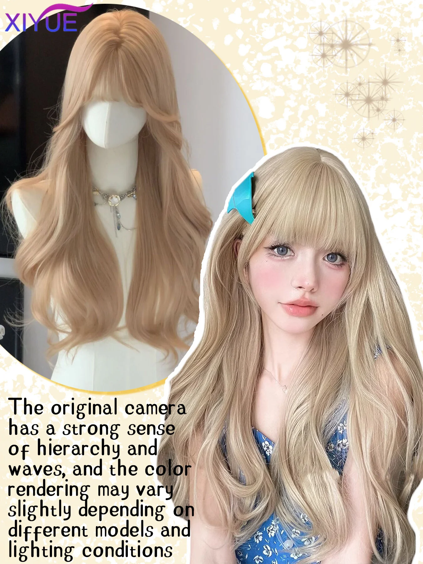 XY Long Wavy Light Ash Blonde Synthetic Wigs with Bangs for Women Natural Wave Cosplay Party Daily Use Hair Wigs Heat Resistant