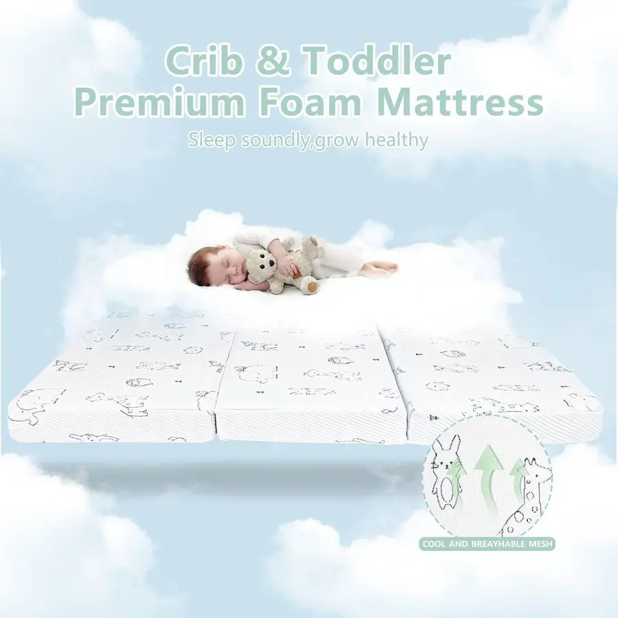 مرتبة التعبئة والتشغيل، مرتبة أطفال من إسفنج الذاكرة مزدوجة الجوانب مقاس 38 × 26 للتعب في الحزمة، مراتب لعب محمولة قابلة للطي مع #5