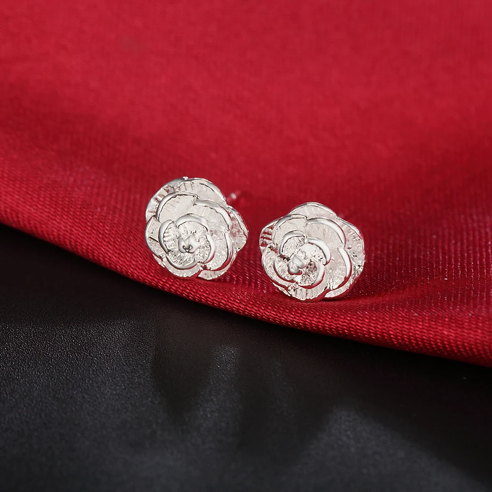 925 Sterling Silver Fashion Boutique Jewelry Girl Wedding Party Accessories Rose Earrings Women's Earrings Charming Girl Gift