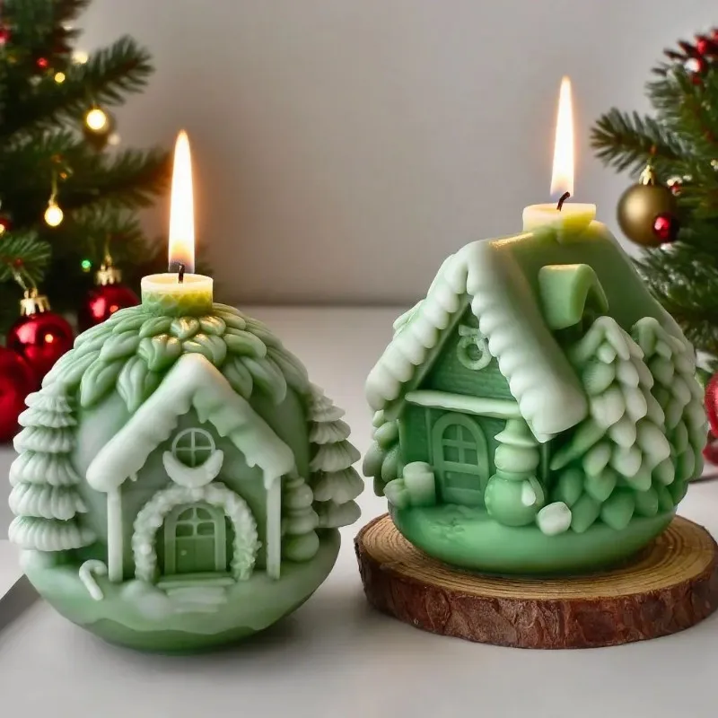 

1PCS DIY Christmas Tree House Silicone Mold Handmade Aroma Candle Plaster Resin Ornaments Mould Christmas Candle Making Supplies