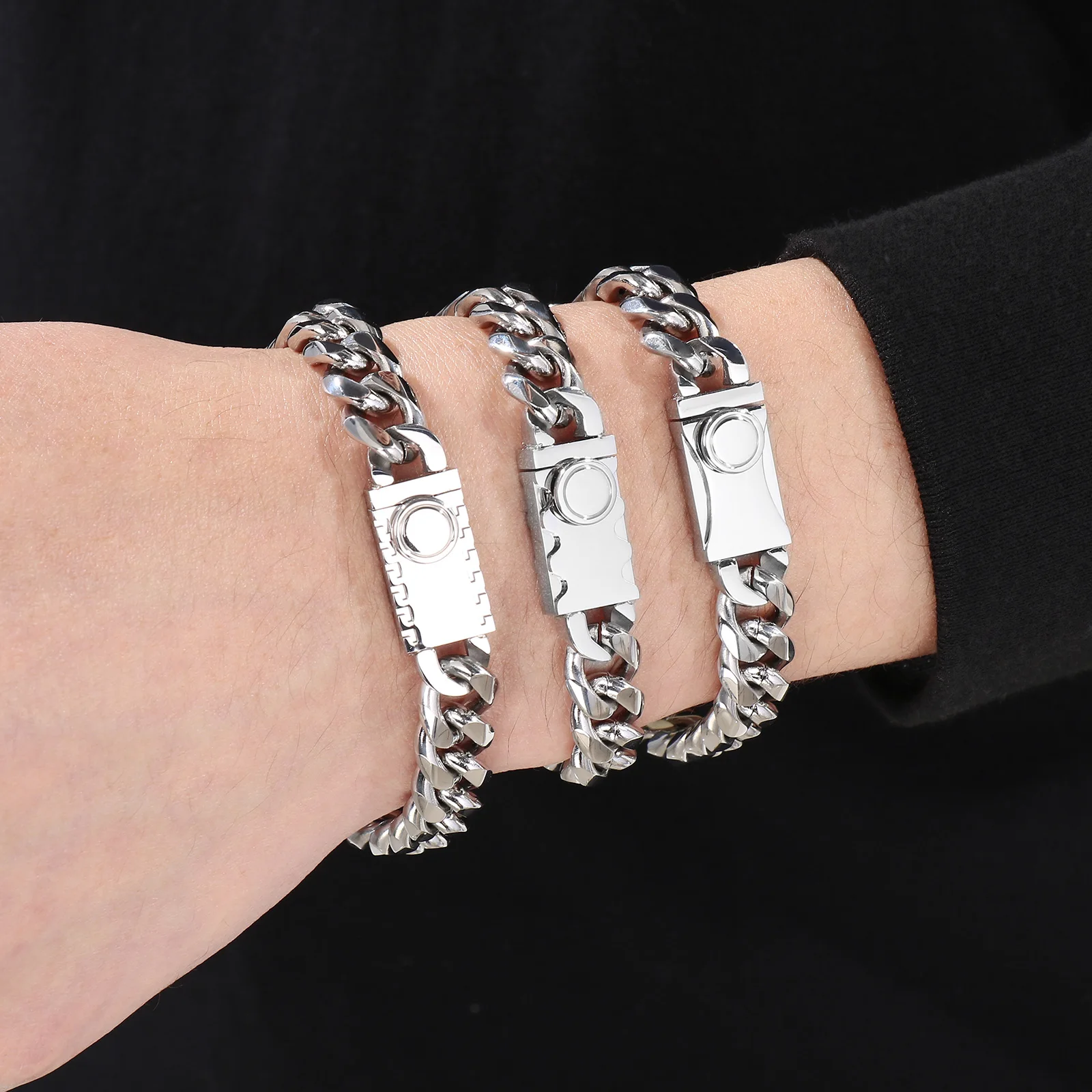 HAOYI 18K Gold Plated Stainless Steel Miami Curb Cuban Chain Link Bracelet Casting Clasp Hip hop Men Women Jewelry Promotion