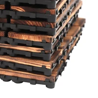 36-Pack Interlocking Larch Wood Deck Tiles – Carbonized Solid Wood – Non-Slip Waterproof Patio Balcony Flooring – Drainage DIY 4