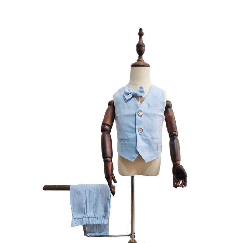 Flower Boys Wedding Dress Gentleman Boys Solid Color Vest Set Spring Autumn Kids Birthday Graduation Party Photography Costume