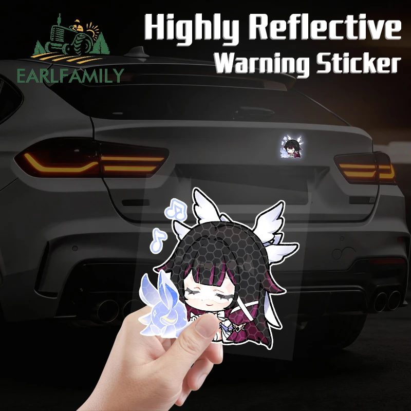 

EARLFAMILY Genshin Impact Columbina Reflective Cartoon Car Stickers Simple Skateboard Rear Windshield Decal Fashion Car Goods
