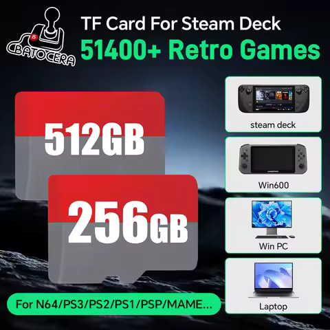 512G Game Card For Steam Deck/Win Handheld Game Console Batocera 39 Memory Card With 51400 Retro Game For N64/PSP/PS3/PS2/MAME