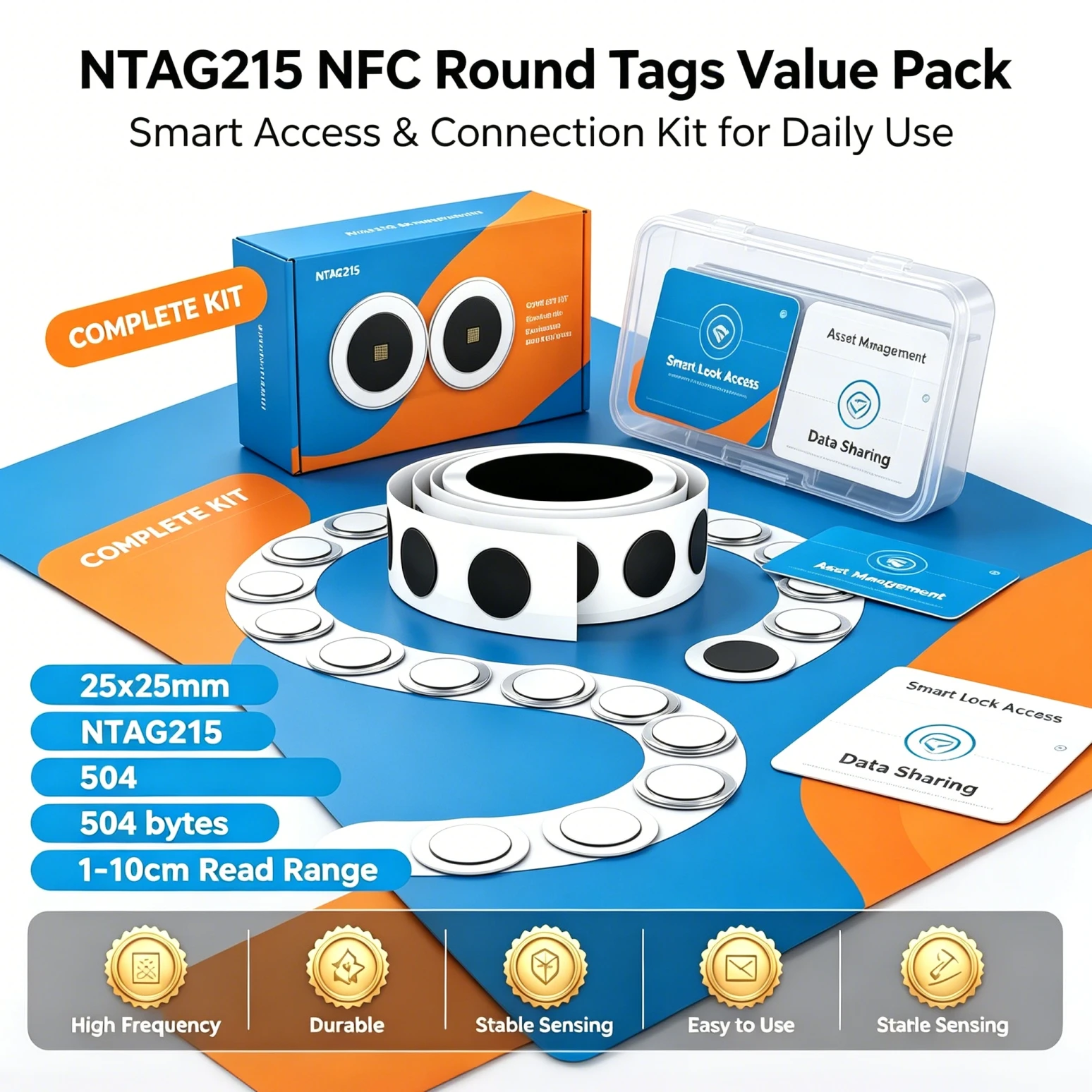 DIXSG NTAG215 NFC Tags Stickers, Rewritable NFC Paper Labels Self-adhesive RFID Sticker Compatible With NFC-Enabled phones