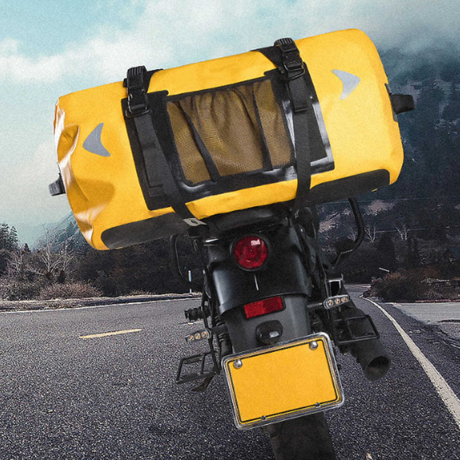 Waterproof Motorcycle Seat Bag 65L Waterproof Mesh Cloth Motorcycle Rear Seat Bag Large Capacity Cycling Accessory