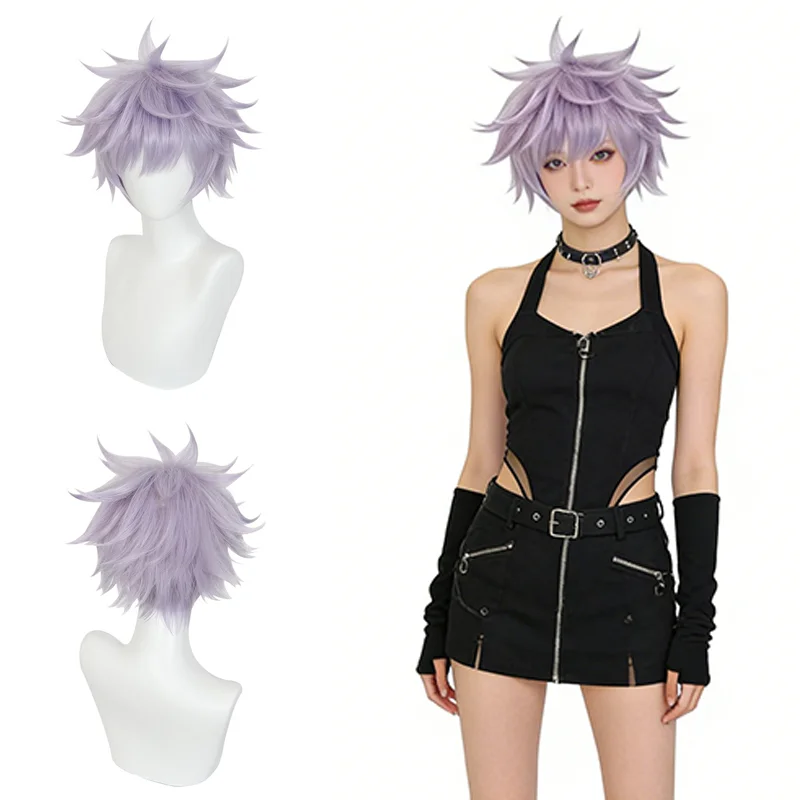 Purple/White Spiky Cosplay Wig Unisex Anime Heat Resistant Synthetic Hair for Jujutsu Kaisen Gojo Satoru Cosplay Costume Party