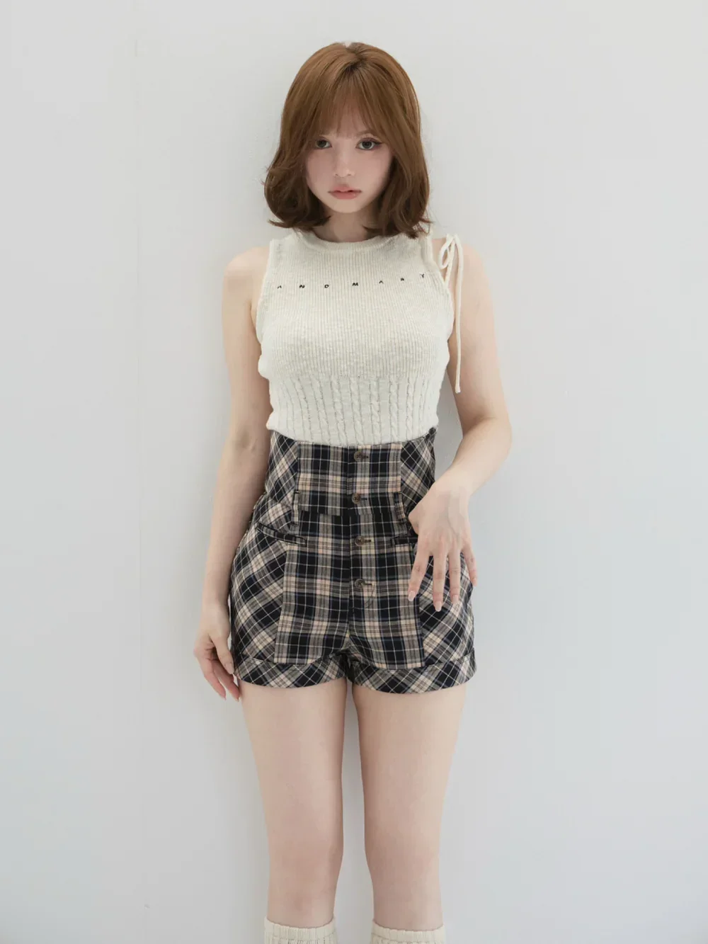 Japanese Fashion Retro High-waisted Plaid Shorts Women's Summer Commuting Single-breasted Flanged A-shaped Wide-leg Pants
