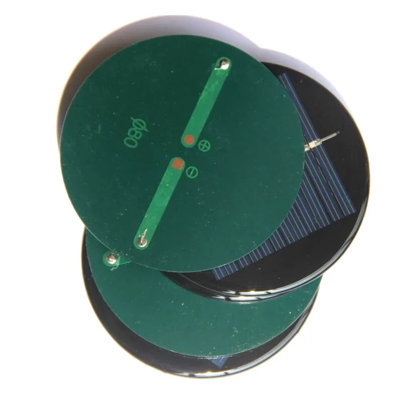 الألواح الشمسية الدائرية الكريستالات الصغيرة 0.5 واط 6 فولت قطر 80 مللي متر وحدة الطاقة الشمسية الكهروضوئية لشحن بطارية 3.7 فولت-5 فولت 10 قطعة