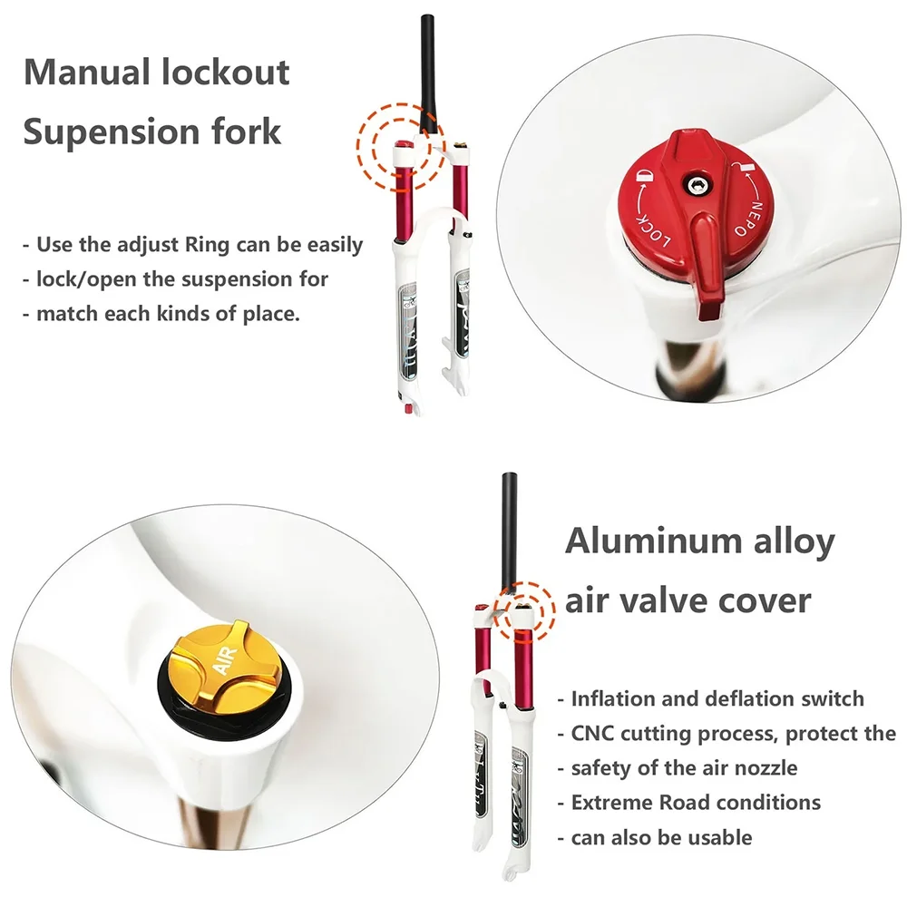 Bicycle Air Front Fork, Magnesium Alloy, Ultralight Mountain Bike Suspension Fork, Straight and Tapered MTB 26, 27.5, 29IN