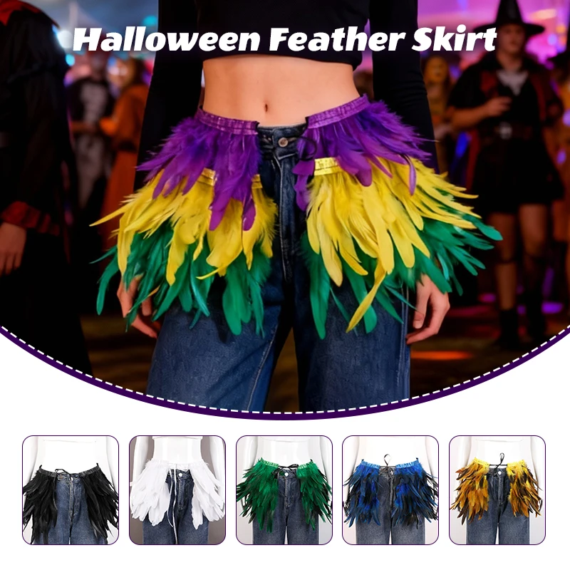 Festival Feather Skirt Punk Gothic Style Music Y2k Skirts Hand-Stitched Design Makeup Ball Stage Performance Mini Short Skirt
