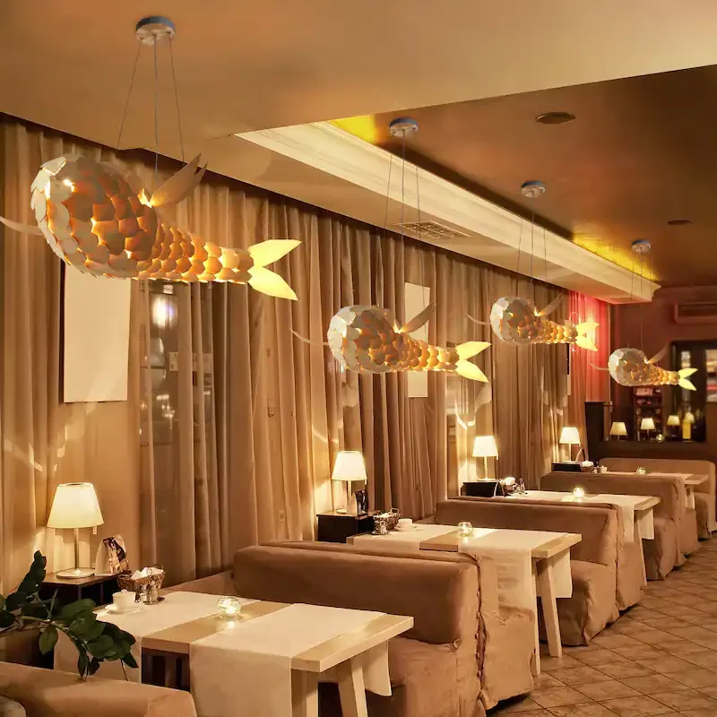 Fish-shaped decorative wood carving chandelier creative sculpture pendant for restaurant hotel home