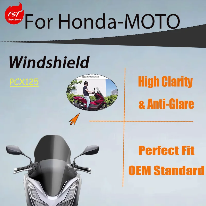 Advanced Heightened WindScreen for Honda PCX125 Scooter, Import Panel Front Windshield & Chest Shield Kit