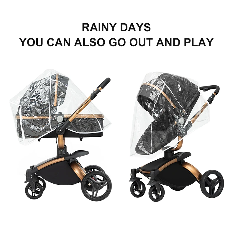 PU Leather Baby Stroller Luxury Lightweight Pushchair High Landscape 360-Degree Rotating Aluminum Frame Baby Carriage Car Seat image 2