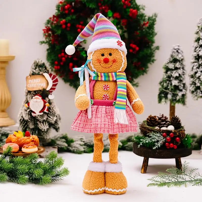 Adorno de mesa de muñeca de pan de jengibre con patas retráctiles y sombrero, para el hogar Decoración de mesa, muñeca suave para estante, temporada de vacaciones