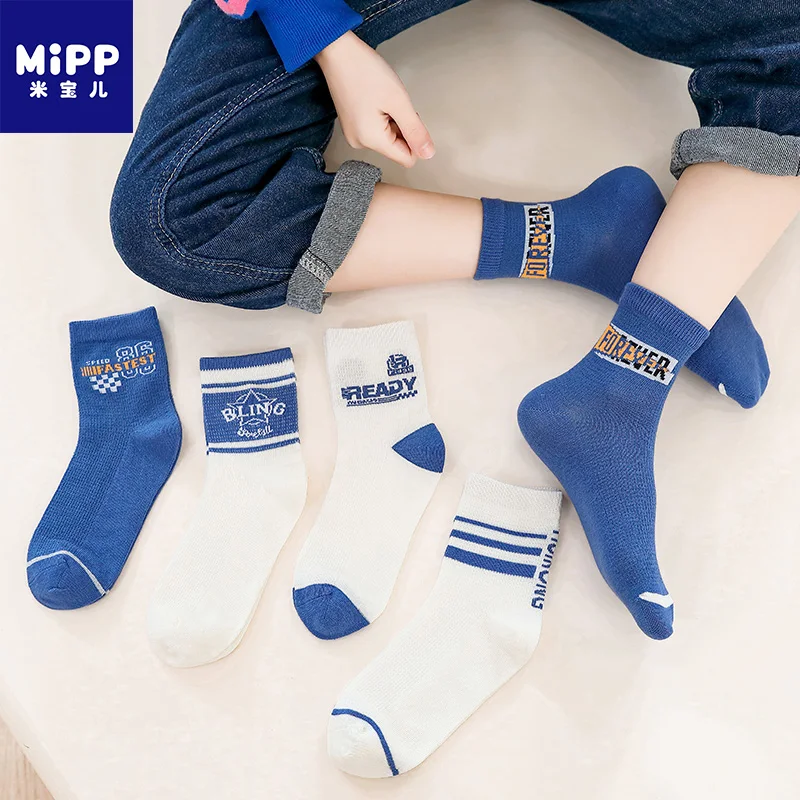 MIPP 5PairChildren's Socks Chessboard Racing Car Pure Cotton Summer Thin Boys' Mid length Socks Multi color Pattern Fun Boneless