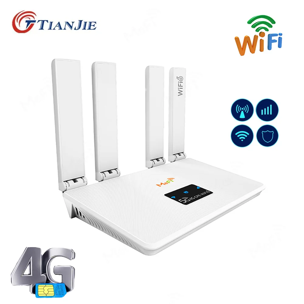 Tianjie 4g wifi roteador de alta velocidade ax tle wifi 6 roteadores sem fio 4 antena de alto ganho casa inteligente cartão sim modem