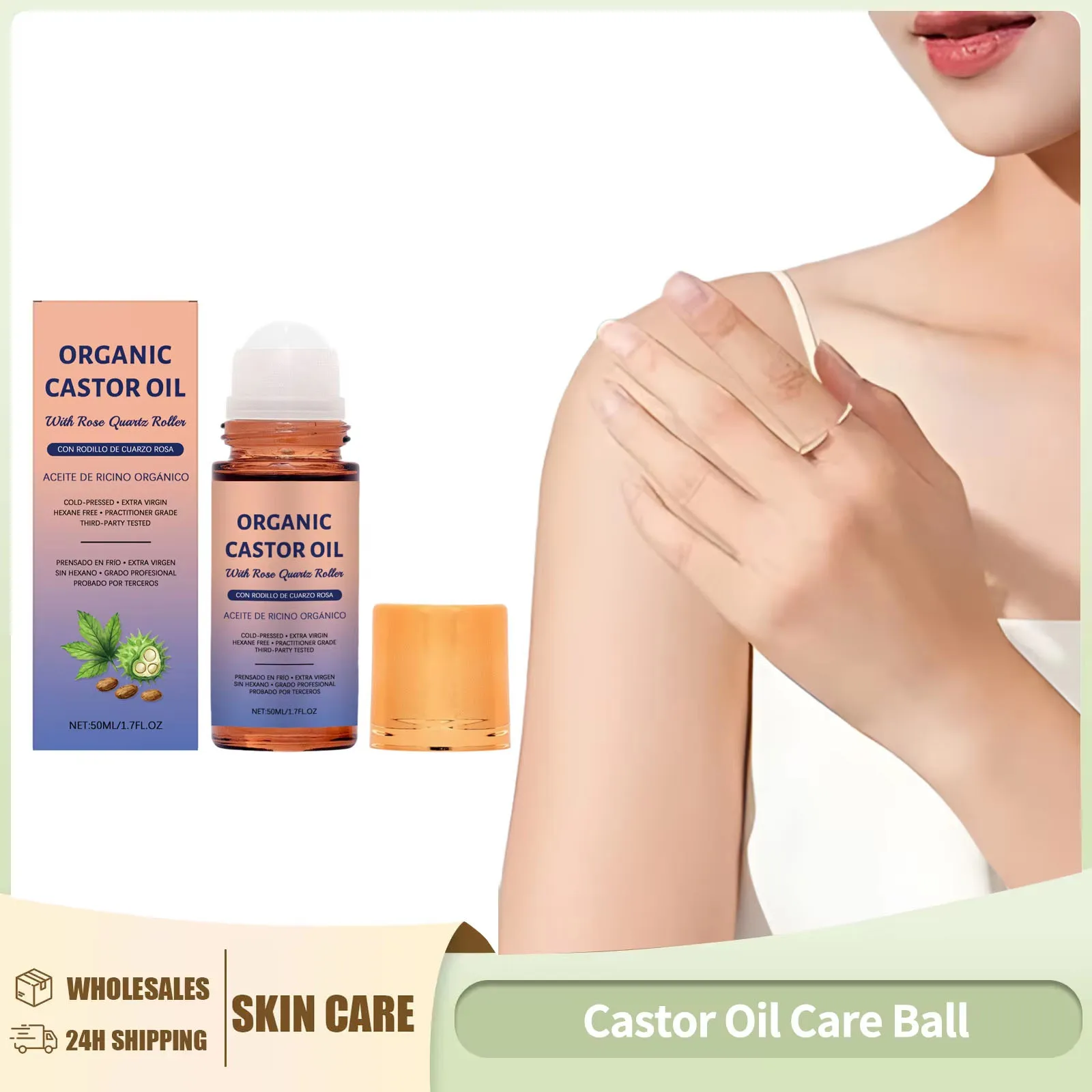 Castor Oil Roll-On for Body Care - Soothing Repairing Skin Brightening to Improve Dullness Relieve Skin Stress Lighten Fine Line