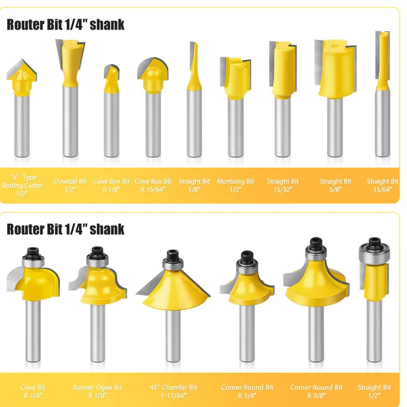 

15pcs 1/4" Shank Milling Cutting Bits Set Wood Cutter Carbide Mill Woodworking Trimming Engraving Carving Cutting Tools with box