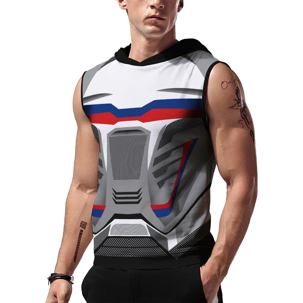 

Summer Sports hooded vest 3D printed stylish modern pop breathable fast drying sports gym power original style vest for men
