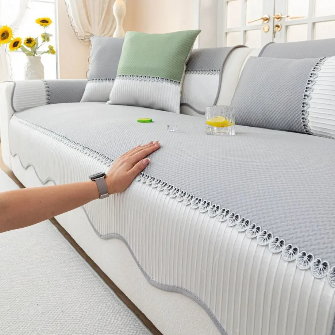 1Pcs Summer Ice Silk Cool Feeling Sofa Mat Modern Unique Shape Breathable Soft Non-slip Universal Furniture Protective Cover