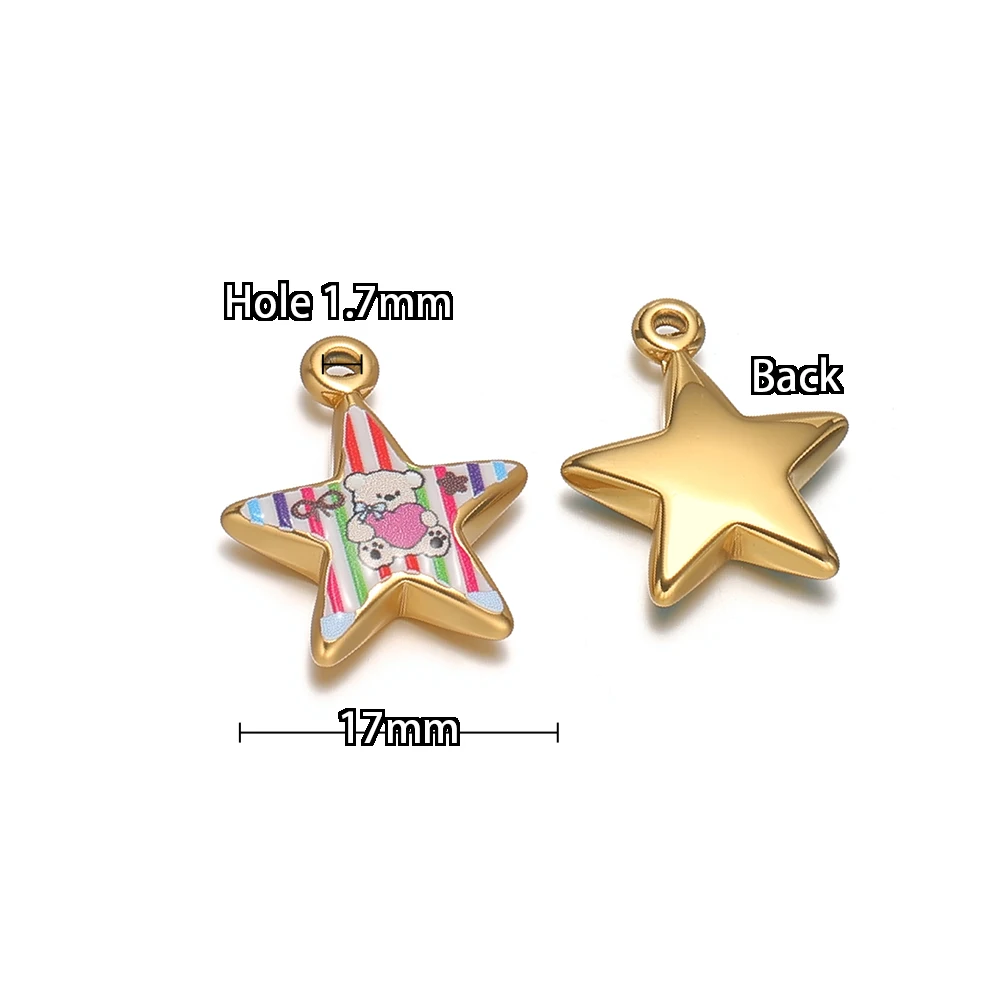 4 Stück Edelstahl-Emaille-Stern-Anhänger für Mädchen, niedliche Halsketten- und Armband-Charms für DIY-Schmuckzubehör, Ohrringherstellung, Kindergeschenke – Detail 3