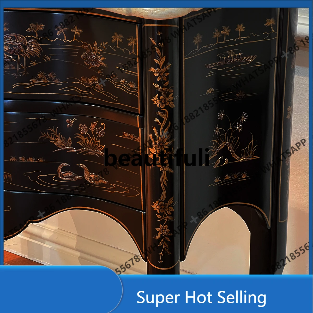 

D85 French retro entrance cabinet, living room decorative cabinet, foyer painted American solid wood chest cabinet