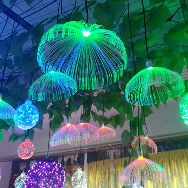 RGB Colorful Jellyfish Led Fiber Optic Light DIY Chandelier Multi Color Landscape Atmosphere Garden Courtyard Lights
